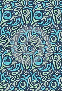 Floral pattern seamless evenly filled elements colored blue green  in vector