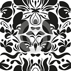 Floral pattern, seamless vector illustration. Abstract stylized leaves and flowers