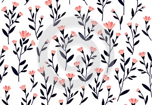 Floral pattern. Seamless vector texture for fashion prints. Hand drawn style, light background.