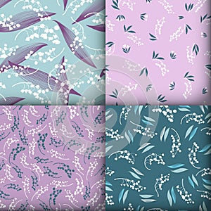 Floral Pattern Set. Seamless Lili of the Valley Fabric Design. Fresh Flower