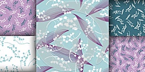 Floral Pattern Set. Seamless Lily of the Valley Fabric Design. Vintage Flower