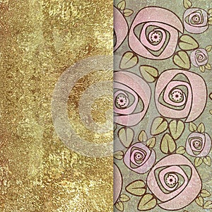 Floral pattern on shabby golden background