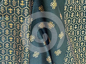 Floral pattern of a silk fabric drapery