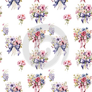 Floral pattern on white background seamless, watercolor flowers