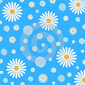 Floral Pattern of White Daisies in Blue Background