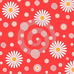 Floral Pattern of White Daisies in Red Background