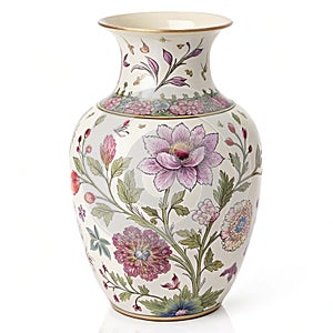 Floral patterned ceramic vase isolated on white background