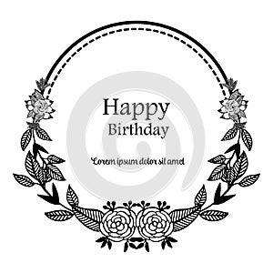 Floral patterns, design cute wreath with vintage frame, greeting card, invitation card happy birthday. Vector