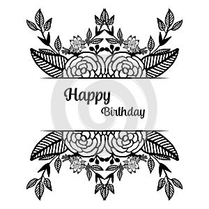 Floral patterns, design cute wreath with vintage frame, greeting card, invitation card happy birthday. Vector