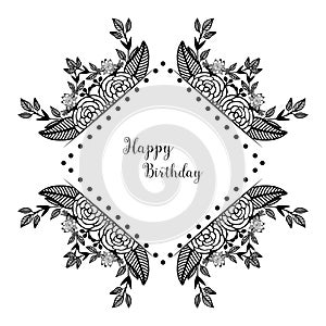 Floral patterns, design cute wreath with vintage frame, greeting card, invitation card happy birthday. Vector