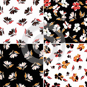 Floral patterns set. Collection of vintage simple flower seamless pattern