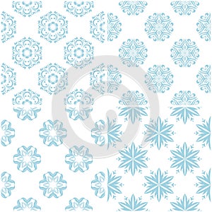 Floral patterns. Set of light blue elements on white. Seamless backgrounds