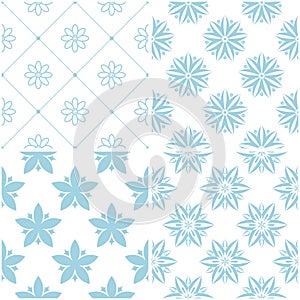 Floral patterns. Set of light blue elements on white. Seamless backgrounds