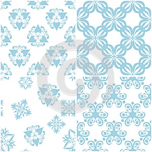 Floral patterns. Set of light blue elements on white. Seamless backgrounds