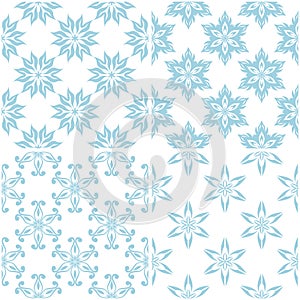 Floral patterns. Set of light blue elements on white. Seamless backgrounds