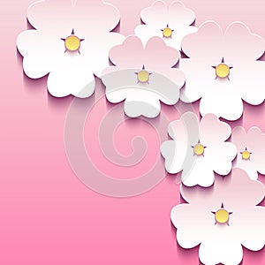Floral pink background with 3d flowers sakura
