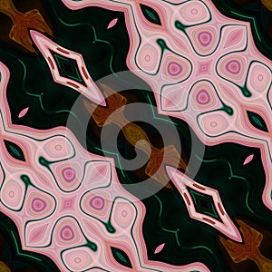 Floral pink green brown patterns in art deco style