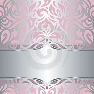 Floral pink & silver invitation vintage retro vector wallpaper design