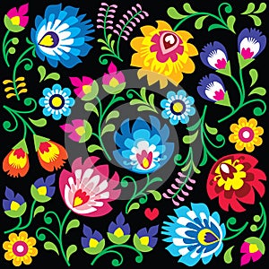 Floral Polish folk art pattern on black