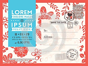 Floral postcard background template for Wedding invitation card