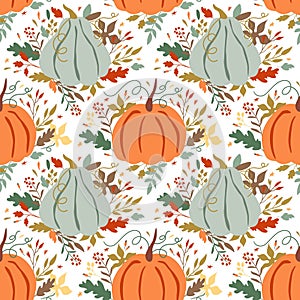 Floral pumpkin seamless pattern in damask ornament. Cute fall or Thanksgiving day background. Vector autumn print photo