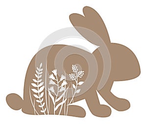 Floral rabbit pictogram isolated vector illustration