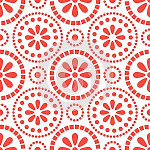 Floral red cirles abstract seamless vector pattern.