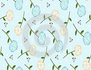 Floral repeating pattern on blue