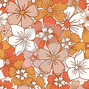 Floral retro boho pattern. Flower Power. Hippie pattern of the sixties. Summer flowers pattern. Boho style design