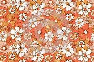 Floral retro boho pattern. Flower Power. Hippie pattern of the sixties. Summer flowers pattern. Boho style design.