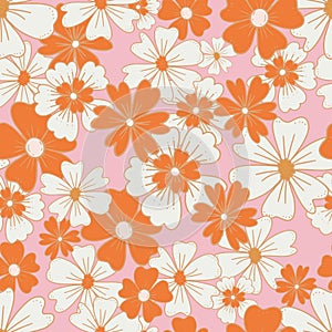 Floral retro boho pattern. Flower Power. Hippie pattern of the sixties. Summer flowers pattern. Boho style design.