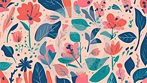 Floral risograph abstraction, flowers and other natural elements