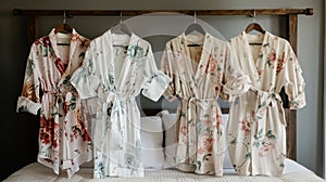 Floral Robes Hanging in Bedroom Setting photo