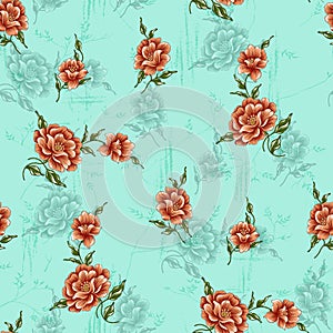 Floral rose flower pattern with abstract geometric background photo