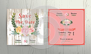 Floral roses wreath save the date wedding invitation card template