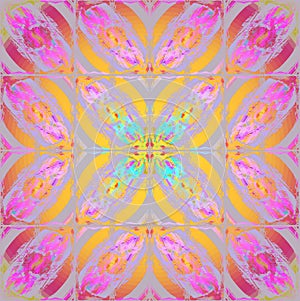 Floral round pattern pink violet and yellow centered