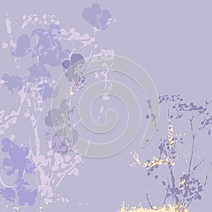 Floral rustic background in violet trendy color with flowers and botanicals