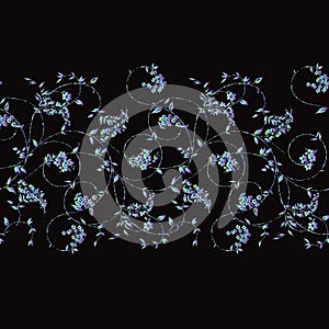 Floral scroll border with gradient coloring. Seamless.