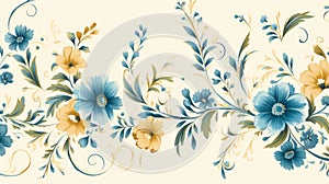 Floral Scroll Wallpaper: Vibrant Brushwork With Classical Motifs