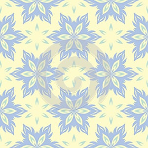 Floral seamless background. Blue and green flower pattern on beige backdrop