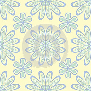 Floral seamless background. Blue and green flower pattern on beige backdrop