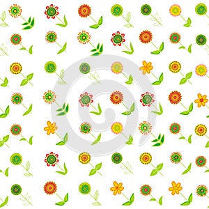 Floral seamless background with oblique rows of doodle flowers