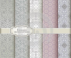 Floral seamless backgrounds set. Abstract flourish pattern
