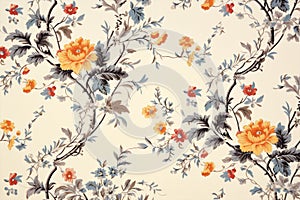 Floral seamless blue pattern nature vintage textile rose leaf background flower wallpaper