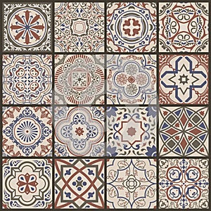 Floral seamless mosaic tile. Vector ceramic vintage pattern. Mediterranean, Ottoman