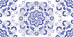 Floral seamless ornament in Russian folk style Gzhel