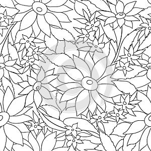Floral seamless outline pattern. monohrome texture with flowers.