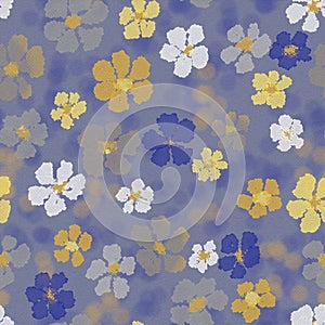 Floral seamless pattern of abstract flowers on gray background.