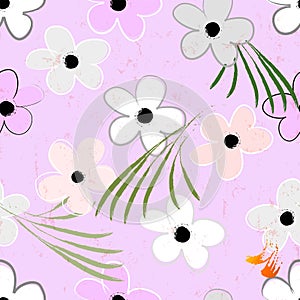 floral seamless pattern background, with flowers, paint strokes and splashes