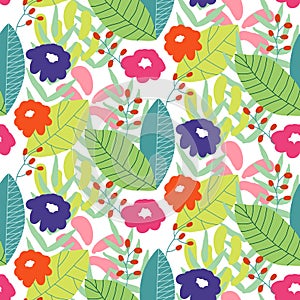 Floral seamless pattern background. Ornament with stylized leaves and flowers